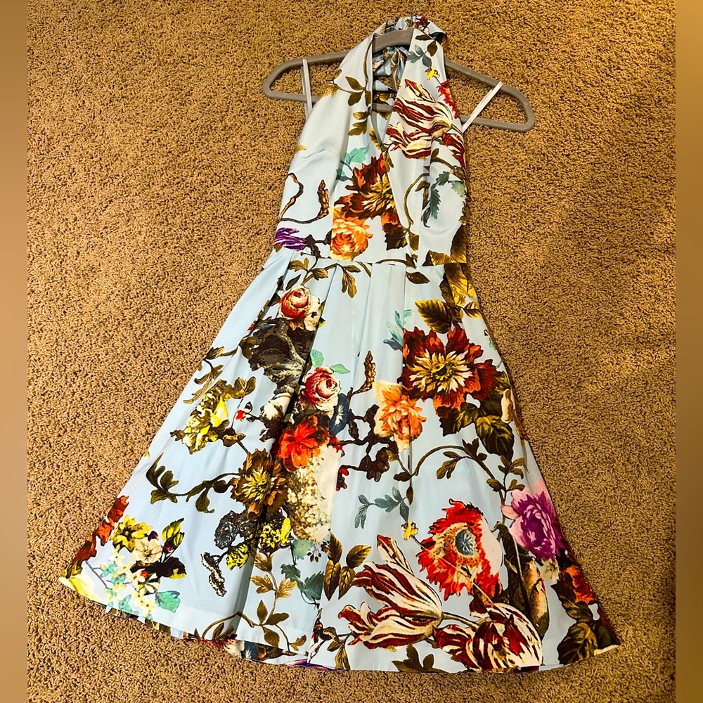 Ted Baker Blue Floral Halter Dress (Size 0)